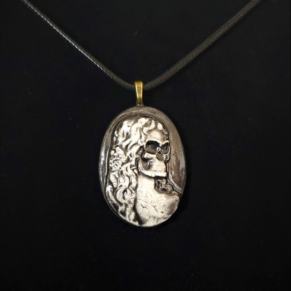 Handmade Ceramic Black Skull Cameo Pendant Necklace